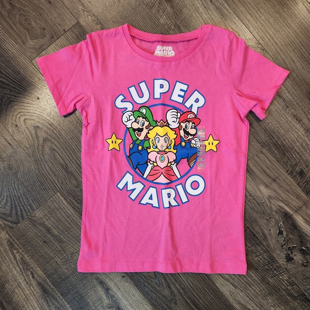 NWOT Super Mario Pink T Shirt Girl's Size 8 Crew Neck